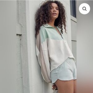 FP Movement by Free People Color Block Sweatshirt  Cream, Tan, Green